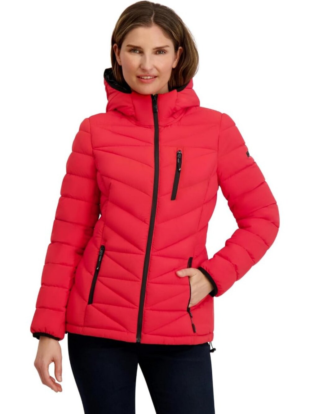 Women's Packable Stretch Puffer Jacket with Adjustable Hem - Lightweight & Warm